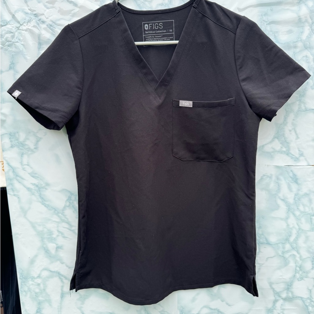 Figs Black V-Neck Top
